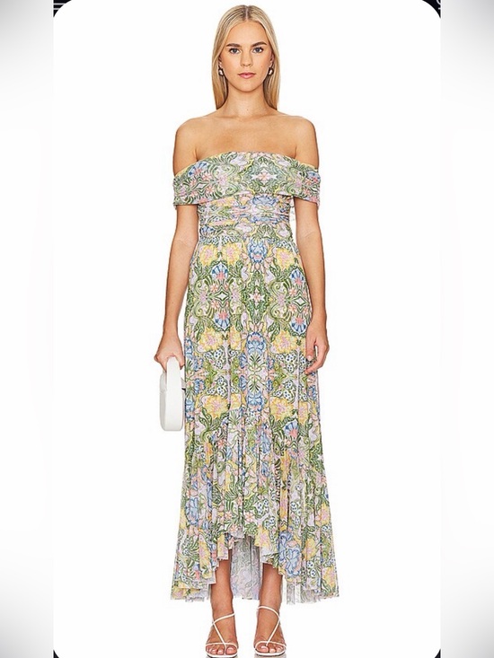 Misa Los Angeles Dresses & Skirts - Misa Los Angeles Fiorella Off-Shoulder Floral Maxi Dress in Pastel Green
